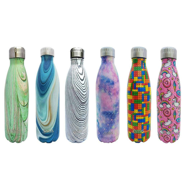 OASIS 500ml Stainless Steel Double Insulated Water Bottle Quirky PRINTS